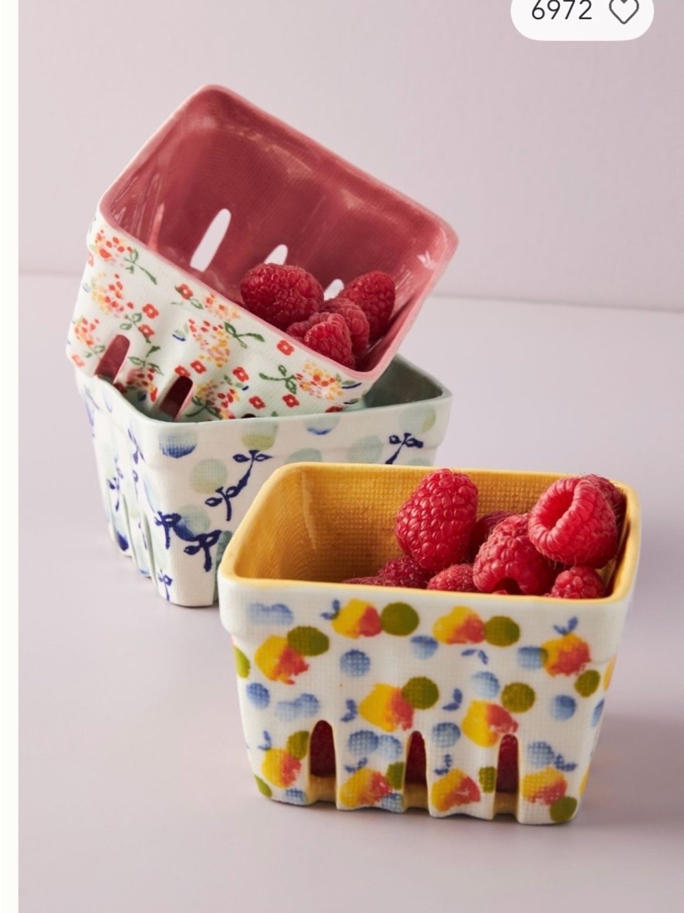 NWOT Anthropologie Ceramic Berry Baskets in Yellow Motif 🥭